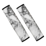 White Dark Grey Marble Print Car Seat Belt Covers