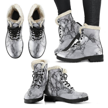 White Dark Grey Marble Print Comfy Boots GearFrost