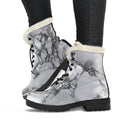 White Dark Grey Marble Print Faux Fur Leather Boots