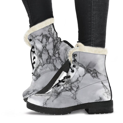 White Dark Grey Marble Print Comfy Boots GearFrost