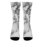 White Dark Grey Marble Print Crew Socks