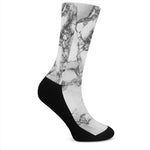 White Dark Grey Marble Print Crew Socks