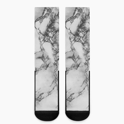 White Dark Grey Marble Print Crew Socks