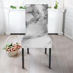 White Dark Grey Marble Print Dining Chair Slipcover