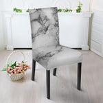 White Dark Grey Marble Print Dining Chair Slipcover