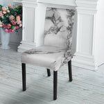 White Dark Grey Marble Print Dining Chair Slipcover