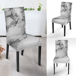 White Dark Grey Marble Print Dining Chair Slipcover
