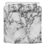 White Dark Grey Marble Print Duvet Cover Bedding Set