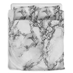 White Dark Grey Marble Print Duvet Cover Bedding Set