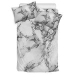 White Dark Grey Marble Print Duvet Cover Bedding Set