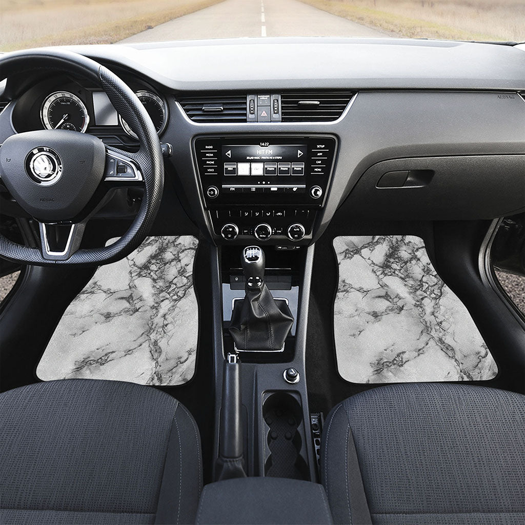 White Dark Grey Marble Print Front Car Floor Mats