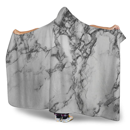 White Dark Grey Marble Print Hooded Blanket