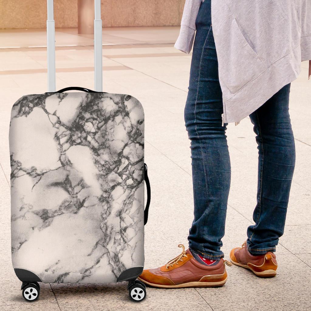 White Dark Grey Marble Print Luggage Cover GearFrost
