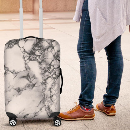 White Dark Grey Marble Print Luggage Cover GearFrost