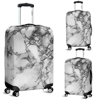 White Dark Grey Marble Print Luggage Cover GearFrost