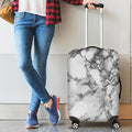 White Dark Grey Marble Print Luggage Cover