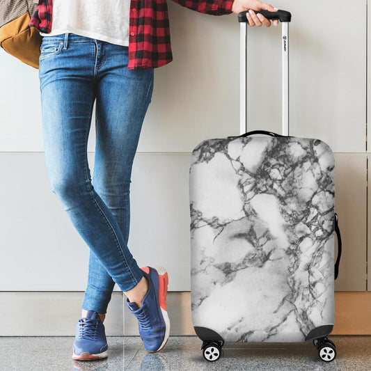 White Dark Grey Marble Print Luggage Cover GearFrost
