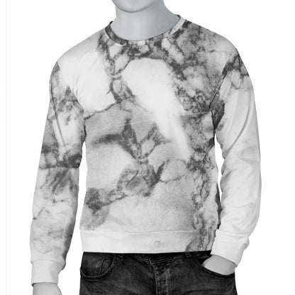 White Dark Grey Marble Print Men's Crewneck Sweatshirt GearFrost