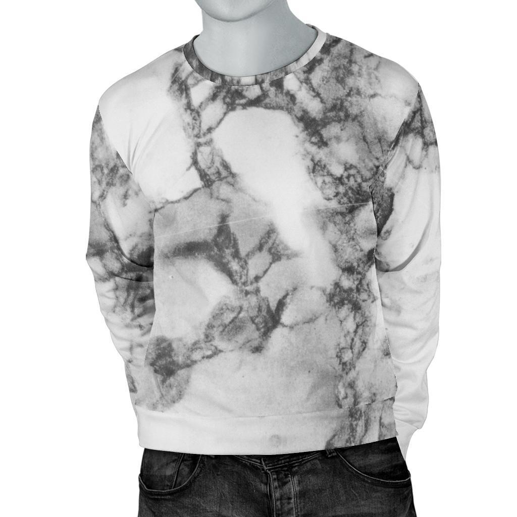 White Dark Grey Marble Print Men's Crewneck Sweatshirt GearFrost