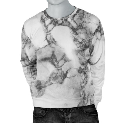 White Dark Grey Marble Print Men's Crewneck Sweatshirt GearFrost
