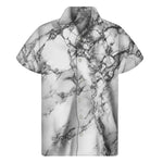 White Dark Grey Marble Print Men's Short Sleeve Shirt