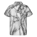 White Dark Grey Marble Print Men's Short Sleeve Shirt