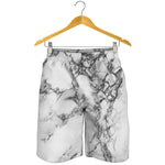 White Dark Grey Marble Print Men's Shorts
