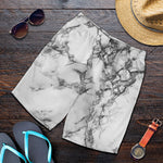 White Dark Grey Marble Print Men's Shorts