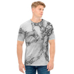 White Dark Grey Marble Print Men's T-Shirt