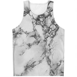 White Dark Grey Marble Print Men's Tank Top