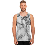 White Dark Grey Marble Print Men's Tank Top