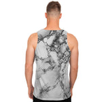 White Dark Grey Marble Print Men's Tank Top