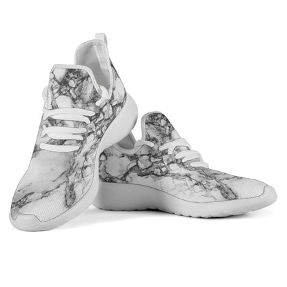 White Dark Grey Marble Print Mesh Knit Shoes GearFrost