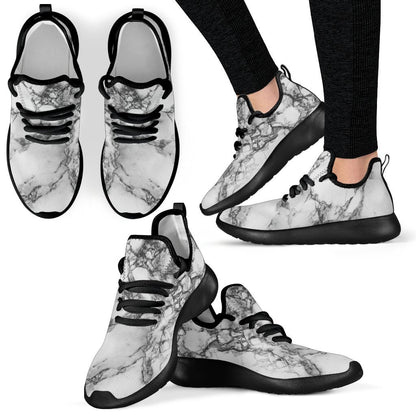 White Dark Grey Marble Print Mesh Knit Shoes GearFrost