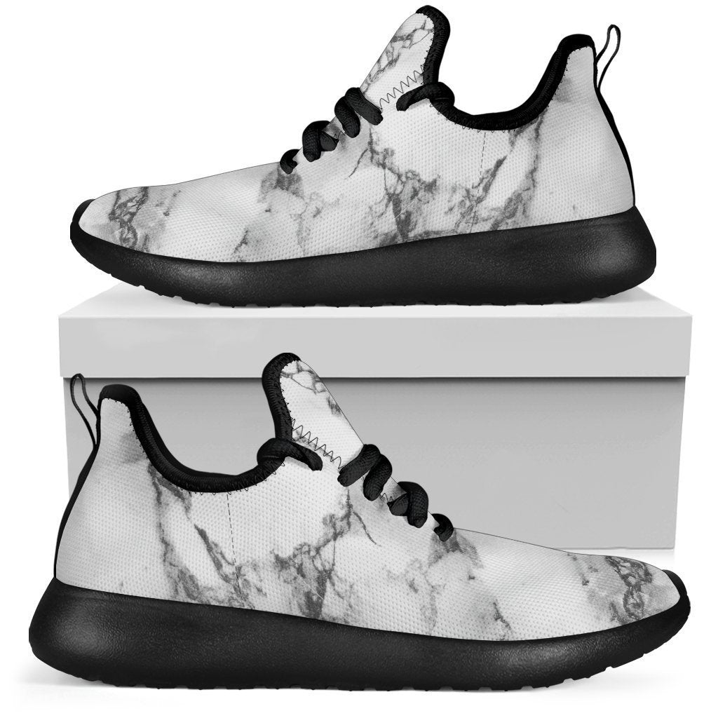 White Dark Grey Marble Print Mesh Knit Shoes GearFrost