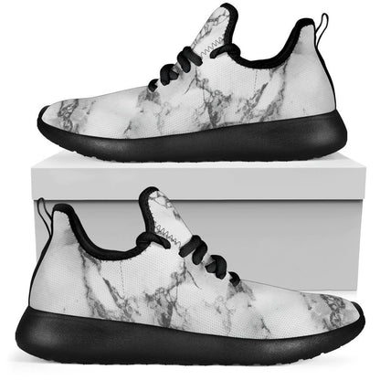 White Dark Grey Marble Print Mesh Knit Shoes GearFrost