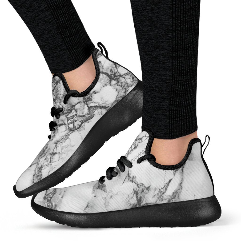 White Dark Grey Marble Print Mesh Knit Shoes GearFrost