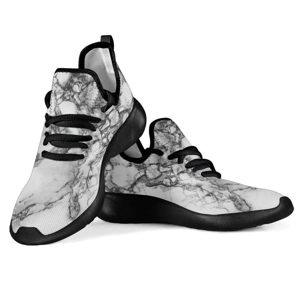 White Dark Grey Marble Print Mesh Knit Shoes GearFrost