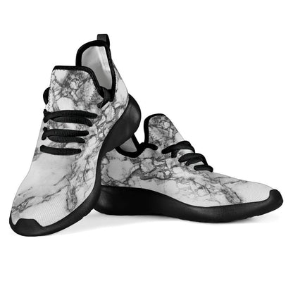 White Dark Grey Marble Print Mesh Knit Shoes GearFrost