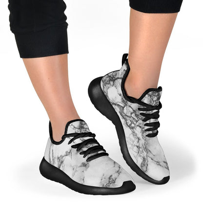 White Dark Grey Marble Print Mesh Knit Shoes GearFrost