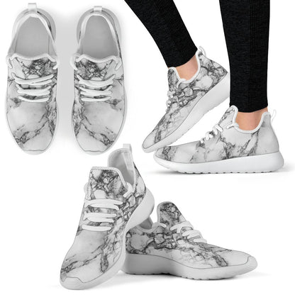 White Dark Grey Marble Print Mesh Knit Shoes GearFrost