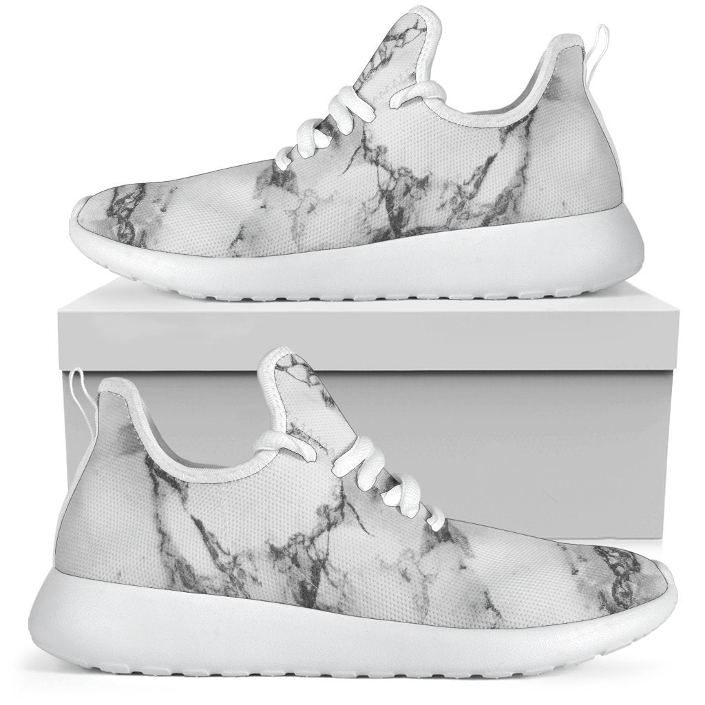 White Dark Grey Marble Print Mesh Knit Shoes GearFrost