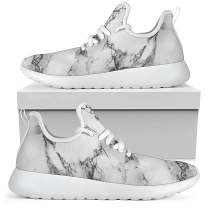 White Dark Grey Marble Print Mesh Knit Shoes GearFrost