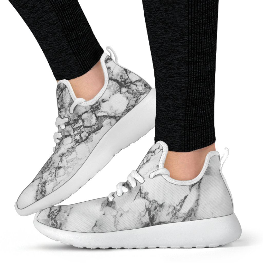 White Dark Grey Marble Print Mesh Knit Shoes GearFrost