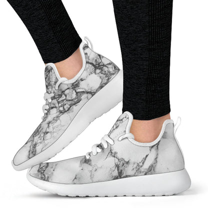 White Dark Grey Marble Print Mesh Knit Shoes GearFrost