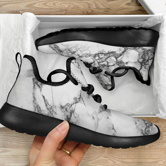 White Dark Grey Marble Print Mesh Knit Shoes GearFrost