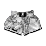 White Dark Grey Marble Print Muay Thai Boxing Shorts