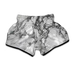 White Dark Grey Marble Print Muay Thai Boxing Shorts