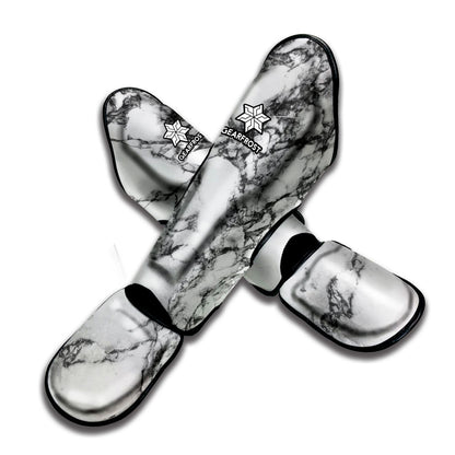 White Dark Grey Marble Print Muay Thai Shin Guard