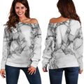 White Dark Grey Marble Print Off The Shoulder Sweatshirt